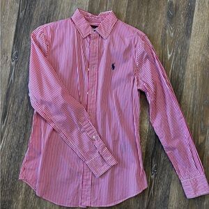 Polo by Ralph Lauren Women Hot Pink and White Striped Shirt. Sizm S